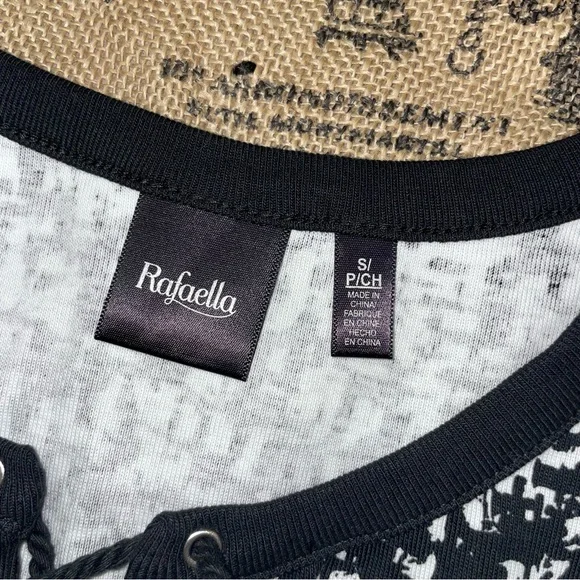 Rafaella NWOT! Black/White Print Tie Neck Sleeveless Dress Size S - Picture 6 of 14